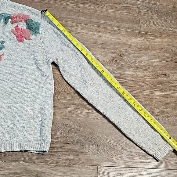 VTG Monterey by Koret Linen Cotton Knit Cream Cardigan w Embroidered Leaf Motif - Picture 16 of 16